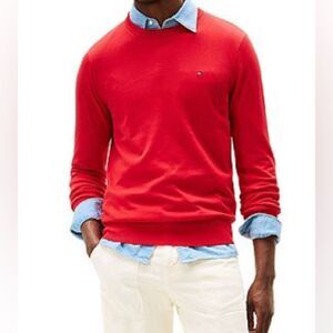 Tommy Hilfiger Essentials Cotton Crewneck Sweater Red Medium NWT IN PKG